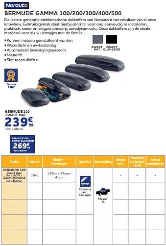 Promotions Dakkoffers bermude 100 zwart mat - Norauto - Valide de 25/05/2023 à 31/03/2024 chez Auto 5
