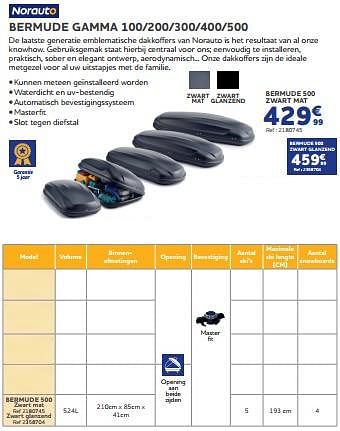 Promotions Dakkoffers bermude 500 zwart GLANZEND - Norauto - Valide de 25/05/2023 à 31/03/2024 chez Auto 5