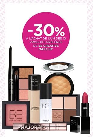 Promotions -30% à l`achat de l`un des 10 produits préférés de be creative make up - BE Creative Make Up - Valide de 29/05/2023 à 11/06/2023 chez ICI PARIS XL