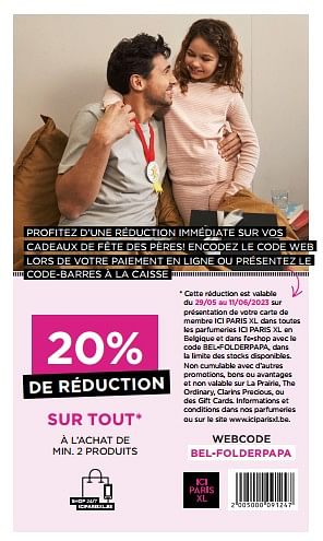 Promoties 20% de réduction sur tout à l`achat de min 2 produits - Huismerk - ICI PARIS XL - Geldig van 29/05/2023 tot 11/06/2023 bij ICI PARIS XL