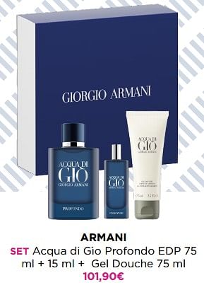 Promotions Armani set acqua di gìo profondo edp + gel douche - Armani - Valide de 29/05/2023 à 11/06/2023 chez ICI PARIS XL