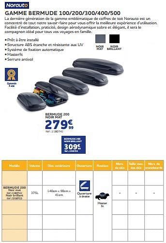 Promotions Coffres de toit bermude 200 noir BRILLANT - Norauto - Valide de 25/05/2023 à 31/03/2024 chez Auto 5