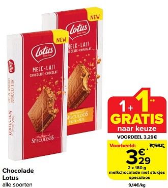 Promoties Melkchocolade met stukjes speculoos - Lotus Bakeries - Geldig van 31/05/2023 tot 06/06/2023 bij Carrefour