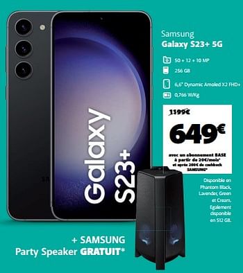 Promotions Samsung galaxy s23+ 5g - Samsung - Valide de 30/05/2023 à 29/06/2023 chez Base