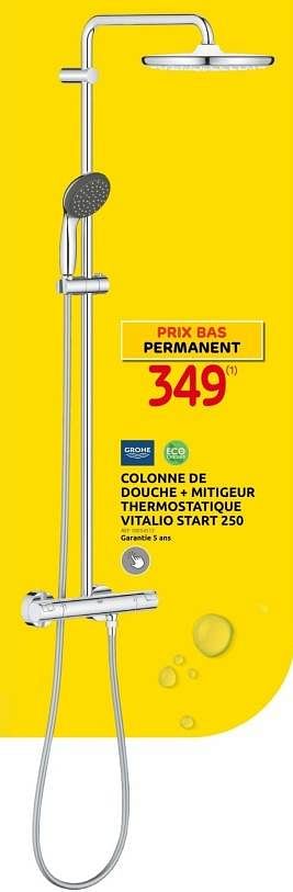 Promotions Colonne de douche + mitigeur thermostatique vitalio start 250 - Grohe - Valide de 31/05/2023 à 12/06/2023 chez Brico