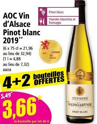 Promotions Aoc vin d’alsace pinot blanc 2019 - Vins blancs - Valide de 31/05/2023 à 06/06/2023 chez Norma
