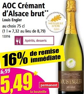 Promotions Aoc crémant d’alsace brut louis engler - Mousseux - Valide de 31/05/2023 à 06/06/2023 chez Norma
