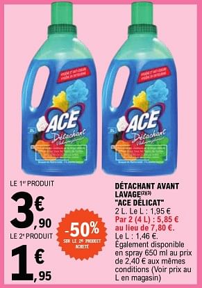Promotions Détachant avant lavage ace delicat - Ace delicat - Valide de 30/05/2023 à 10/06/2023 chez E.Leclerc