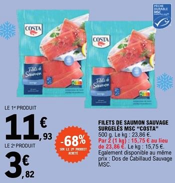 Promoties Filets de saumon sauvage surgeles msc costa - Costa - Geldig van 30/05/2023 tot 10/06/2023 bij E.Leclerc