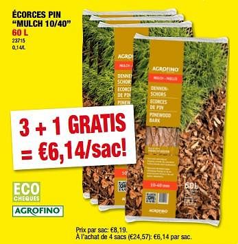 Promotions Écorces pin mulch 10-40 - Agrofino - Valide de 31/05/2023 à 11/06/2023 chez Hubo