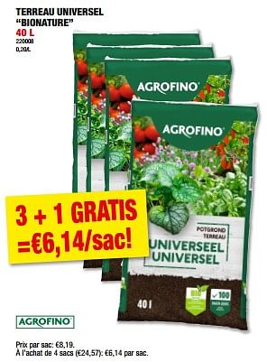 Promotions Terreau universel bionature - Agrofino - Valide de 31/05/2023 à 11/06/2023 chez Hubo