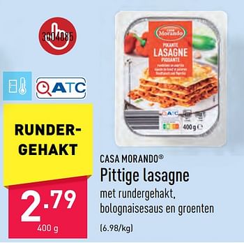 Promoties Pittige lasagne - CASA MORANDO  - Geldig van 09/06/2023 tot 16/06/2023 bij Aldi