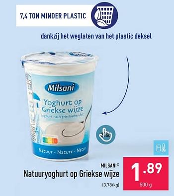 Promoties Natuuryoghurt op griekse wijze - Milsani - Geldig van 05/06/2023 tot 16/06/2023 bij Aldi