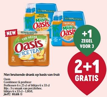 Promotions Niet bruisende drank op basis van fruit oasis smaak van perzikthee - Oasis - Valide de 01/06/2023 à 07/06/2023 chez Delhaize