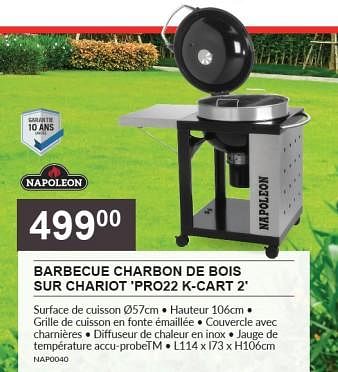 Promotions Barbecue charbon de bois sur chariot pro22 k-cart 2 - Napoleon - Valide de 01/06/2023 à 18/06/2023 chez HandyHome