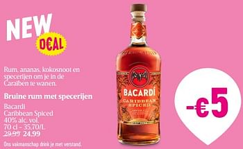Promoties Bruine rum met specerijen bacardi caribbean spiced - Bacardi - Geldig van 01/06/2023 tot 07/06/2023 bij Delhaize