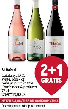 Promoties Viñasol catalunya d.o. witte rosé- of rode wijn uit spanje - Rode wijnen - Geldig van 01/06/2023 tot 07/06/2023 bij Delhaize