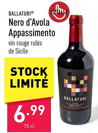 Promotions Nero d`avola appassimento - Vins rouges - Valide de 09/06/2023 à 16/06/2023 chez Aldi