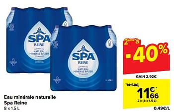 Promotions Eau minérale naturelle spa reine - Spa - Valide de 31/05/2023 à 12/06/2023 chez Carrefour