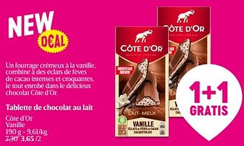 Promoties Tablette de chocolat au lait côte d’or vanille - Cote D'Or - Geldig van 01/06/2023 tot 07/06/2023 bij Delhaize