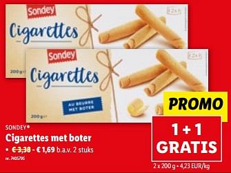 Promoties Cigarettes met boter - Sondey - Geldig van 07/06/2023 tot 13/06/2023 bij Lidl