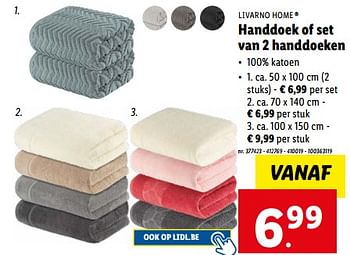 Promoties Handdoek of set van 2 handdoeken - Livarno - Geldig van 07/06/2023 tot 13/06/2023 bij Lidl