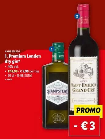Promotions Premium london dry gin - Hampstead - Valide de 07/06/2023 à 13/06/2023 chez Lidl