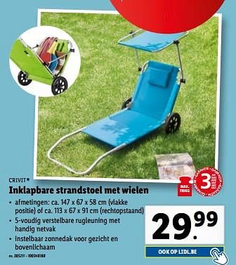 Promoties Inklapbare strandstoel met wielen - Crivit - Geldig van 07/06/2023 tot 13/06/2023 bij Lidl