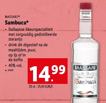 Promoties Sambuca - Massari - Geldig van 07/06/2023 tot 13/06/2023 bij Lidl