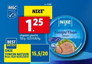 Promotions Tonijn natuur - Nixe - Valide de 07/06/2023 à 13/06/2023 chez Lidl
