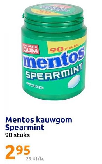 Promoties Mentos kauwgom spearmint - Mentos - Geldig van 31/05/2023 tot 06/06/2023 bij Action