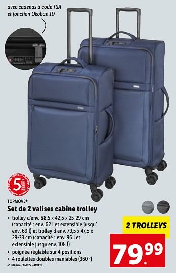 Promoties Set de 2 valises cabine trolley - TopMove - Geldig van 07/06/2023 tot 13/06/2023 bij Lidl