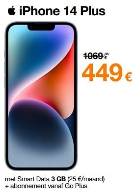Promoties Apple iphone 14 plus - Apple - Geldig van 01/06/2023 tot 12/06/2023 bij Orange
