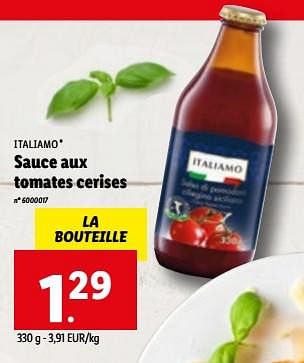 Promoties Sauce aux tomates cerises - Italiamo - Geldig van 07/06/2023 tot 13/06/2023 bij Lidl