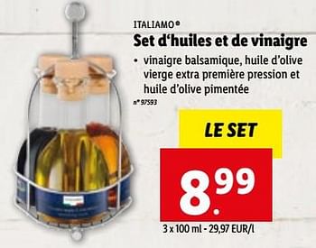 Promoties Set d‘huiles et de vinaigre - Italiamo - Geldig van 07/06/2023 tot 13/06/2023 bij Lidl