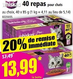 Promotions 40 repas pour chats - Whiskas - Valide de 07/06/2023 à 14/06/2023 chez Norma