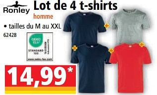Promotions Lot de 4 t-shirts homme - Ronley - Valide de 07/06/2023 à 14/06/2023 chez Norma