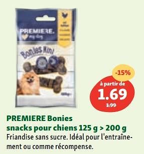 Promotions Premiere bonies snacks pour chiens - Premiere - Valide de 07/06/2023 à 14/06/2023 chez Maxi Zoo