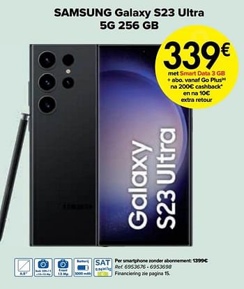 Promoties Samsung galaxy s23 ultra 5g 256 gb - Samsung - Geldig van 30/05/2023 tot 30/06/2023 bij Carrefour