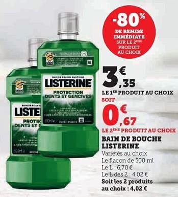 Promotions Bain de bouche listerine - Listerine - Valide de 31/05/2023 à 11/06/2023 chez Super U