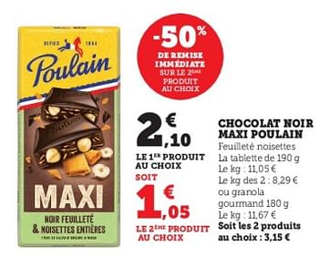 Promotions Chocolat noir maxi poulain - Poulain - Valide de 31/05/2023 à 11/06/2023 chez Super U
