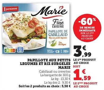 Promotions Papillote aux petits legumes et riz surgelee marie - Marie - Valide de 31/05/2023 à 11/06/2023 chez Super U