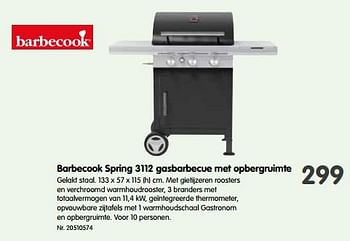 Promoties Barbecook spring 3112 gasbarbecue met opbergruimte - Barbecook - Geldig van 31/05/2023 tot 13/06/2023 bij Fun