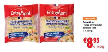 Promotions Entremont franse emmentaler geraspte kaas - Entre Mont - Valide de 31/05/2023 à 13/06/2023 chez Colruyt