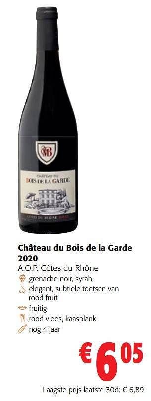 Promotions Château du bois de la garde 2020 a.o.p. côtes du rhône - Vins rouges - Valide de 31/05/2023 à 13/06/2023 chez Colruyt
