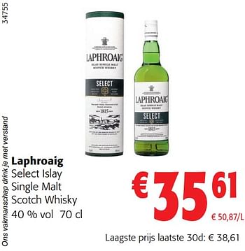 Promoties Laphroaig select islay single malt scotch whisky - Laphroaig - Geldig van 31/05/2023 tot 13/06/2023 bij Colruyt