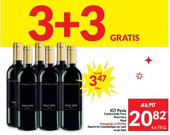 Promoties Igt pavia cantina della torre pinot nero rood - Rode wijnen - Geldig van 06/06/2023 tot 11/06/2023 bij Intermarche