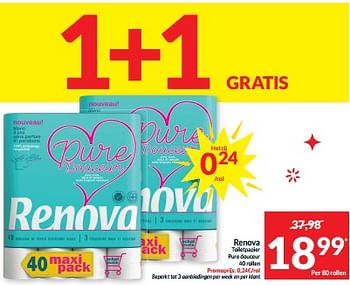 Promoties Renova toiletpapier pure douceur - Renova - Geldig van 06/06/2023 tot 11/06/2023 bij Intermarche