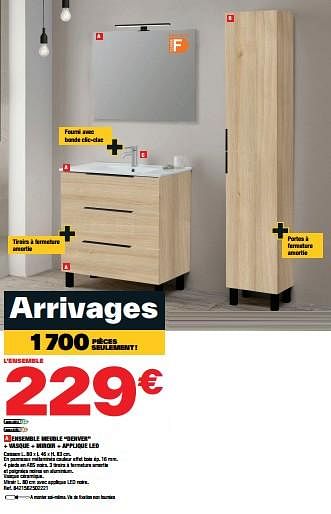 Promoties Ensemble meuble denver + vasque + miroir + applique led - Huismerk - Brico Depot - Geldig van 26/05/2023 tot 08/06/2023 bij Brico Depot