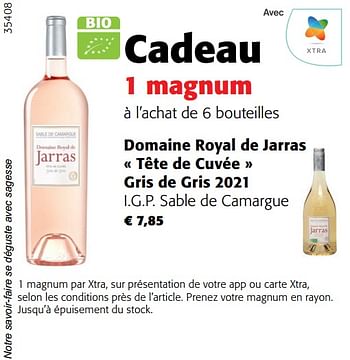 Promotions Domaine royal de jarras tête de cuvée gris de gris 2021 i.g.p. sable de camargue - Vins rosé - Valide de 31/05/2023 à 13/06/2023 chez Colruyt